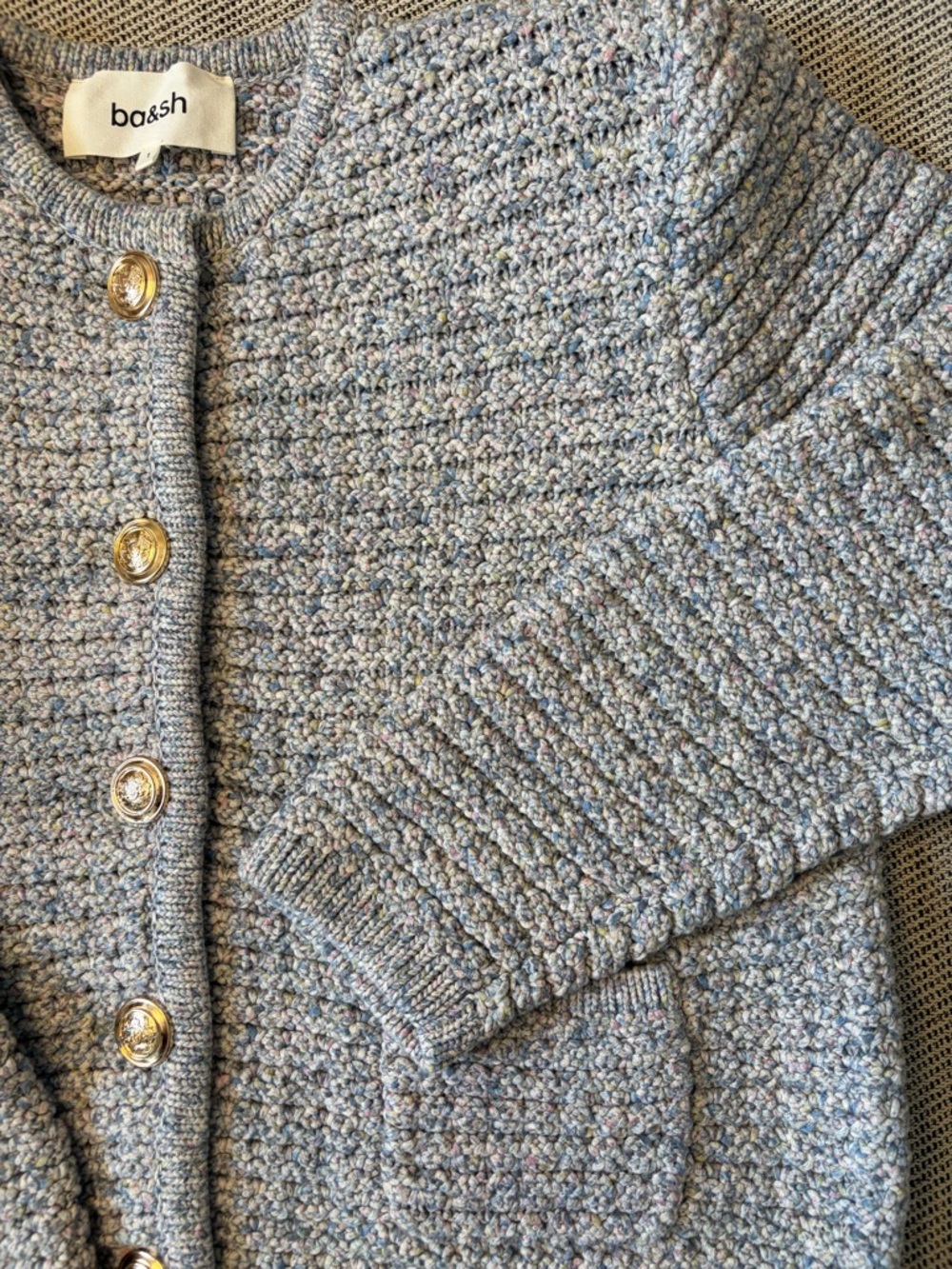 ba&sh Bash Guspa Multicolor Tweed Cardigan Jacket Gray Pastel Multi | size 1 / S - Picture 10 of 16